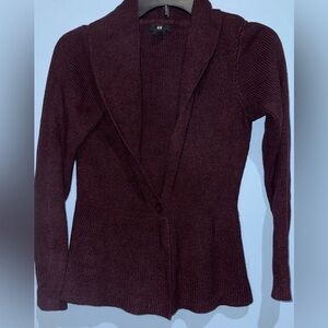 H&M burgundy Cardigan Sweater with V-Neck Fine Knit